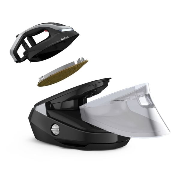 Stație de călcat de &icirc;naltă presiune  Pro Express Vision Tefal GV9821E0, Smart LED Vision, 3000 W, 180 g/min, 9 bari, 800 g/min, tehnologie Smart Steam, colector calcar, negru & argintiu