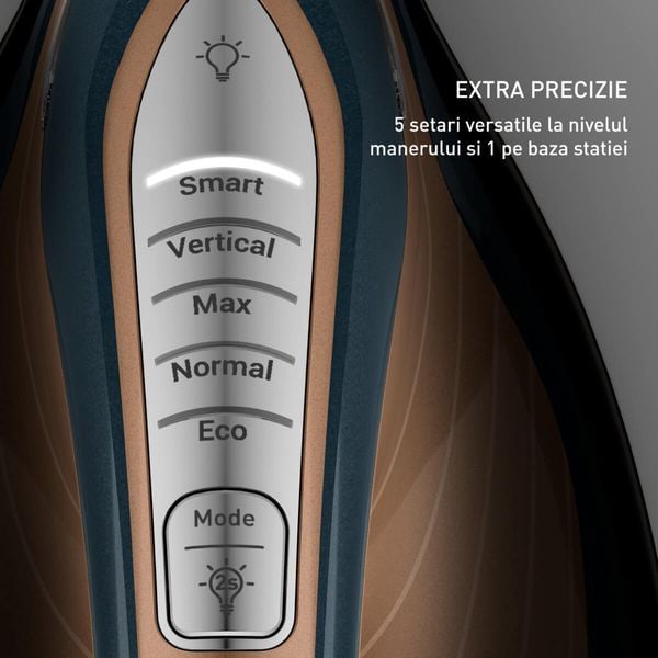 Stație de călcat de &icirc;naltă presiune Tefal Pro Express Vision Max GV9920E0, 3000W, 9 bari, abur variabil 0 - 215 g/min, jet de abur p&acirc;nă la 850 g/min, abur vertical, rezervor apă 1.2L, verde & bronz