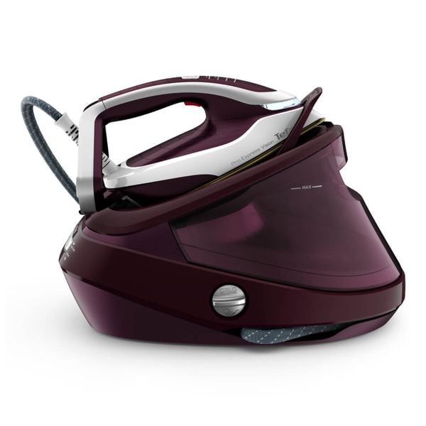 Stație de călcat de &icirc;naltă presiune Tefal Pro Express Vision GV9810E0, 3000W, 8.3 bari, jet de abur 680 g/min, abur variabil 180 g/min, Smart LED Vision, sistem antipicurare, visiniu & alb