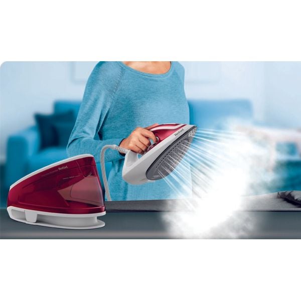 Stație de călcat cu abur Tefal SV6111E1 Express Essential, 2200W, Talpa Xpress Glide, 5.2 bari, jet de abur 250 g/min, rezervor apa 1.4L, Auto-Off, alb/rosu