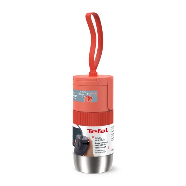 Termos Tefal beYou N2190310, inox, 0.36 L, 100% etanș, capac tip flip, argintiu & portocaliu