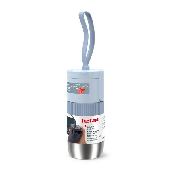 Termos Tefal beYou N2190410, inox, 0.36 L, 100% etanș, capac cu filet, argintiu & albastru