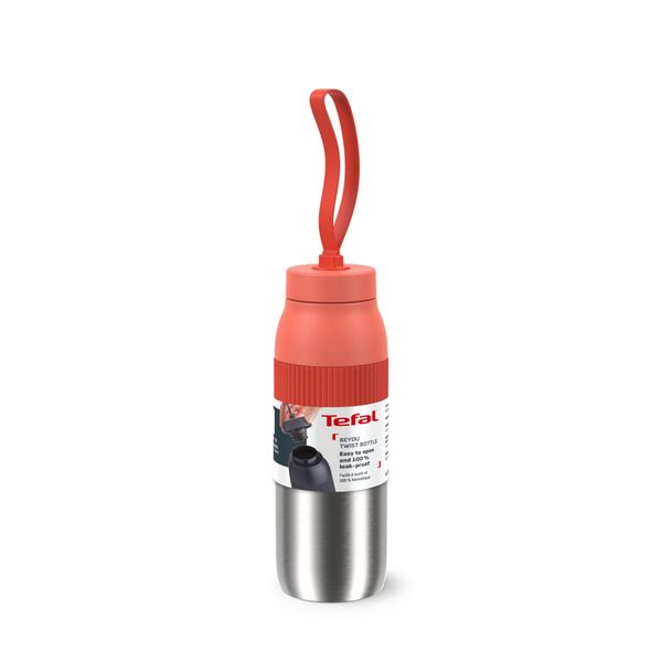 Termos Tefal beYou N2193910, inox, 0.5 L, 100% etanș, capac cu filet, argintiu & portocaliu