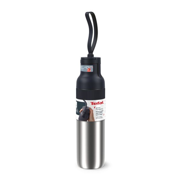 Termos Tefal beYou N3120710, inox, 0.7 L, 100% etanș, capac tip flip, argintiu & negru