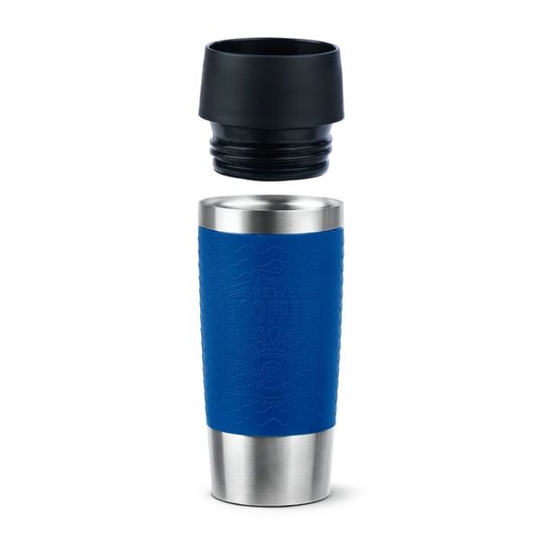 Termos Tefal Travel Mug Essential N2021610, inox, 0.36 L, 100% etans, capac Quick Press 360°, albastru