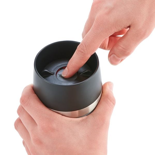 Termos Tefal Travel Mug Essential N2021610, inox, 0.36 L, 100% etans, capac Quick Press 360°, albastru