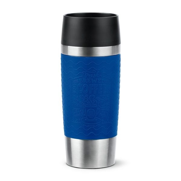 Termos Tefal Travel Mug Essential N2021610, inox, 0.36 L, 100% etans, capac Quick Press 360°, albastru