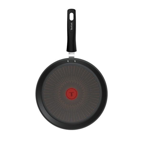 Tigaie pentru clatite Tefal Excellence+ G3303802, 25 cm, invelis antiaderent, tehnologie FUSIONCORE, Thermo-Signal&trade;, maner nituit, aluminiu, inductie, negru