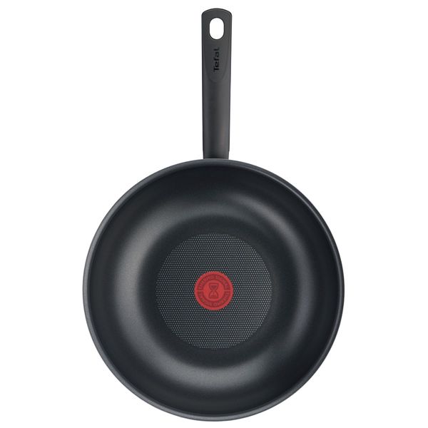 Tigaie wok Tefal Day By Day B56419AZ, 28 cm, invelis antiaderent Titanium, indicator Thermo-Signal™, negru