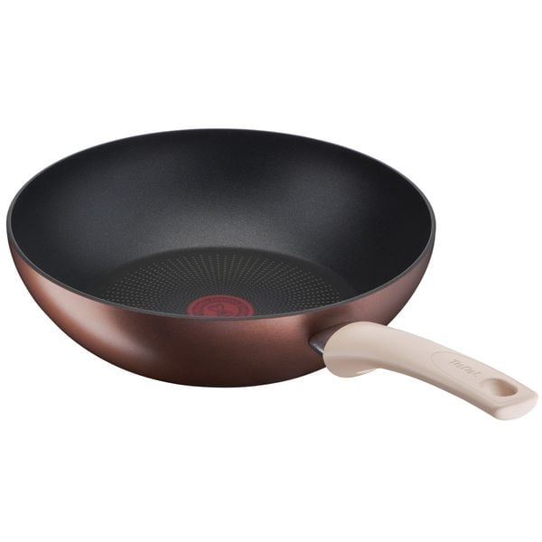 Tigaie wok Tefal Eco-Respect G2541902, 28 cm, aluminiu, &icirc;nveliș antiaderent Titanium Pro, compatibil cu inducția, tehnologia Thermo-Signal&trade;, bază Thermo-Fusion&trade;, maro