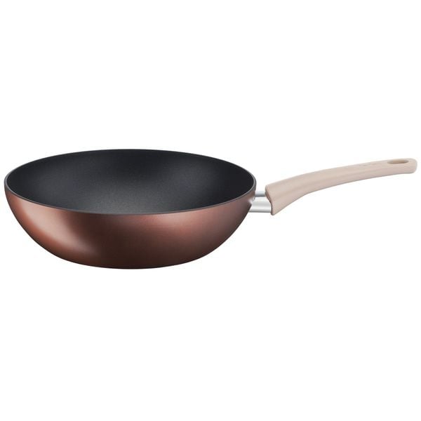 Tigaie wok Tefal Eco-Respect G2541902, 28 cm, aluminiu, &icirc;nveliș antiaderent Titanium Pro, compatibil cu inducția, tehnologia Thermo-Signal&trade;, bază Thermo-Fusion&trade;, maro