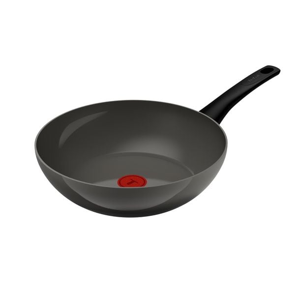 Tigaie wok Tefal Renewal Ceramic G0171902, 28 cm, aluminiu, invelis ceramic antiaderent Inoceram, Thermo-Signal™, inductie, gri