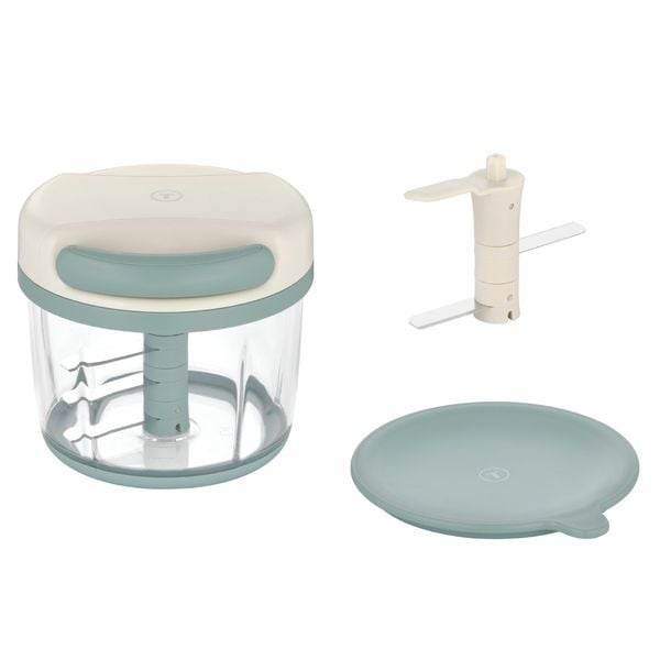 Tocator manual Tefal 5-Second K4339104, 3 lame din inox, lame suplimentare pentru zdrobirea ghetii, mecanism de blocare, baza anti-alunecare, verde