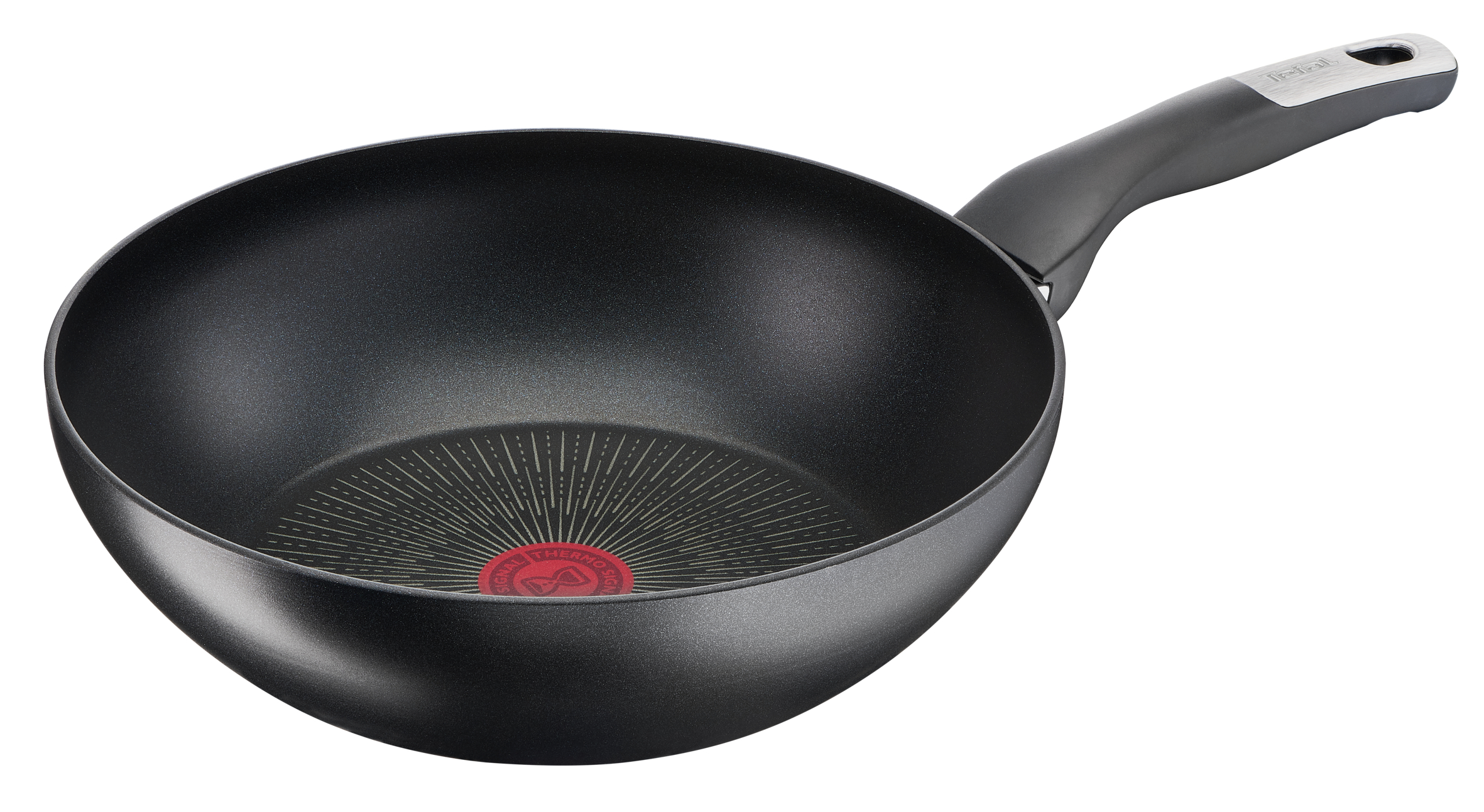 Tigaie Wok Unlimited G2551972, 28 cm, invelis antiaderent 100% sigur, Titanium Anti-Scratch, Thermo-Signal™, baza Thermo-Fusion™, aluminiu, neg