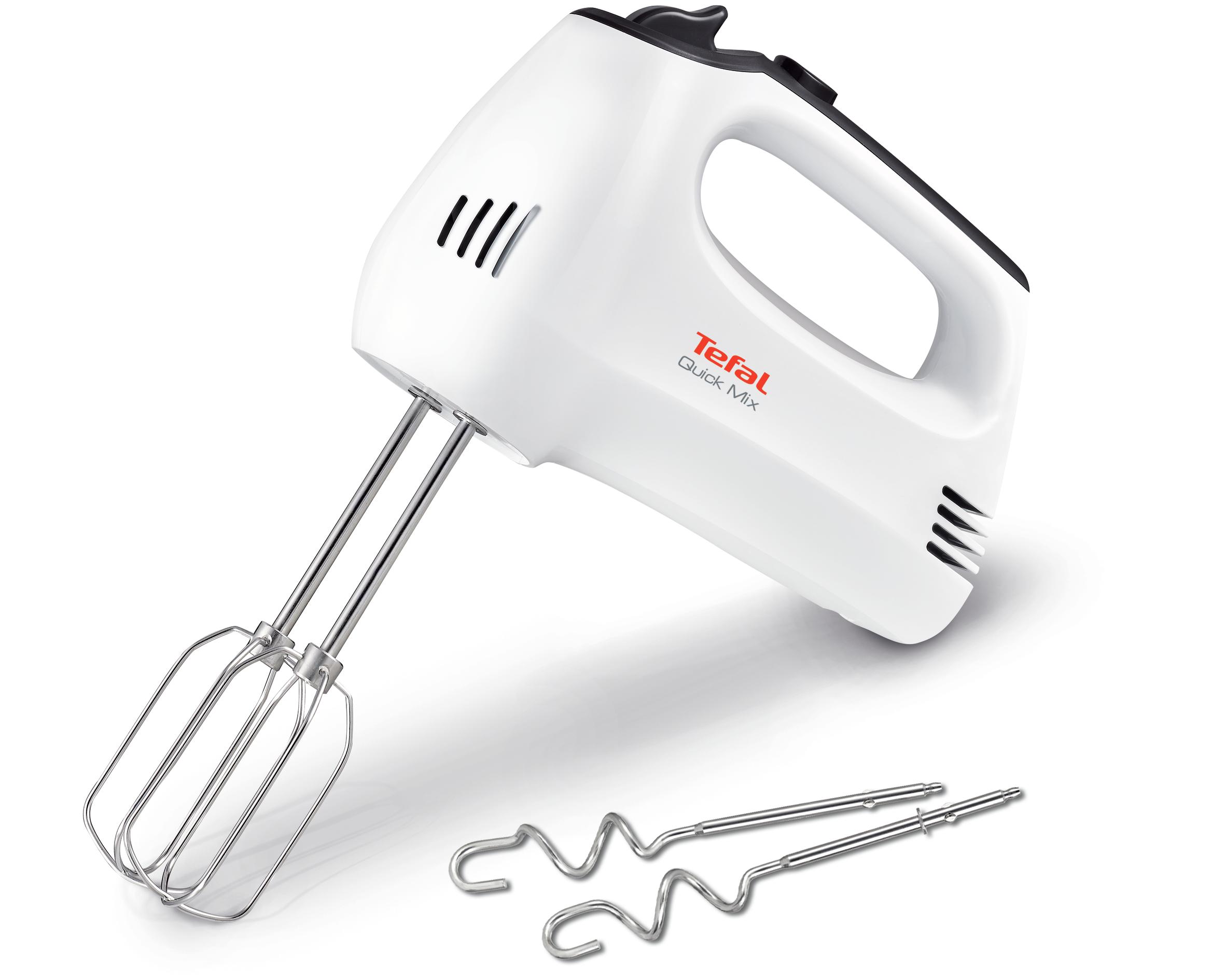 Mixer Quick Mix HT310138, 300 W, 5 trepte de viteza, functie Turbo, 2 teluri, 2 carlige, alb