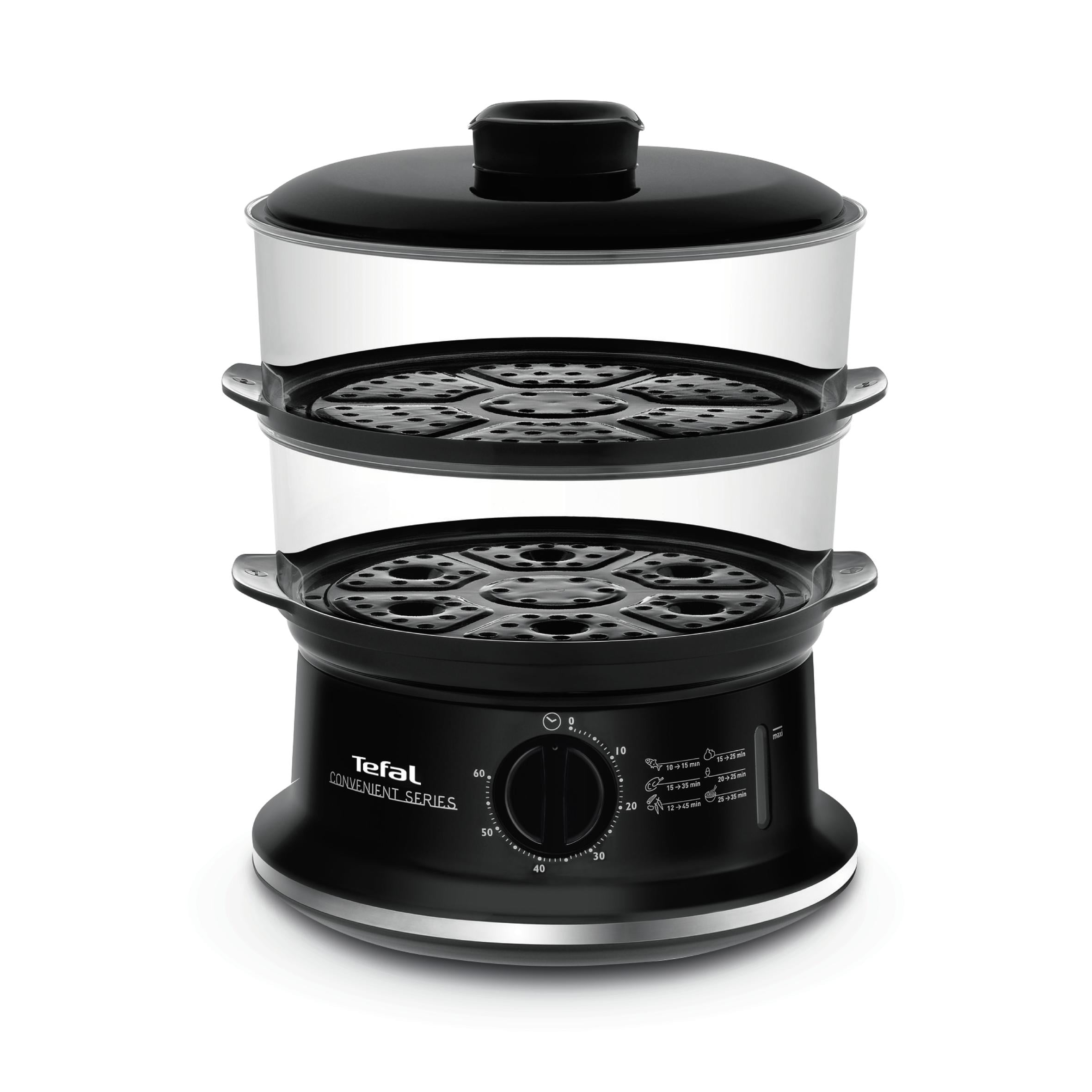 Aparat de gatit cu aburi Tefal Convenient Series VC140131, 2 vase, cronometru mecanic, 2 accesorii, 6 L, plastic, negru