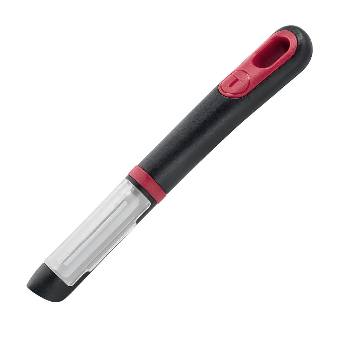 Accesoriu pentru decojit legume si fructe Tefal Ingenio K1992034, lame duble, inox, capac de protectie, negru & rosu