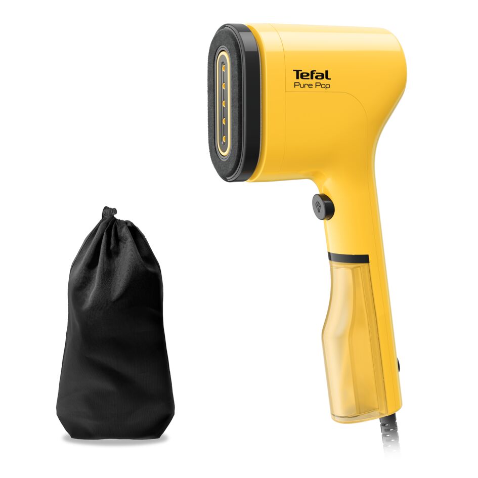 Aparat de calcat vertical Tefal PURE POP YELLOW DT2026E1, 1300W, 20 g/min, 70 ml, Auto-Off, pad reversibil, galben