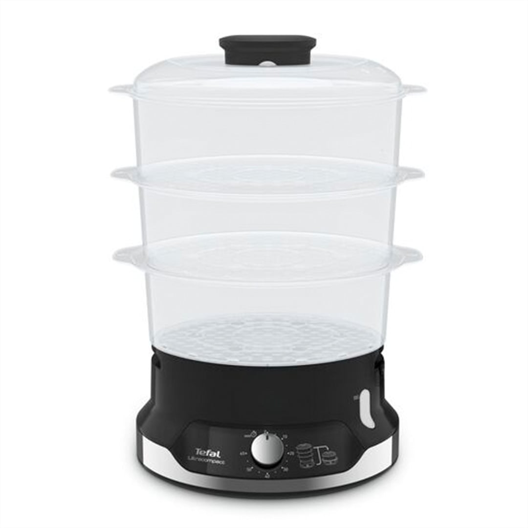 Aparat de gatit cu aburi Tefal Ultracompact Steam Cooker VC204810, 3 vase, cronometru manual, 1 accesoriu, 9 L, negru