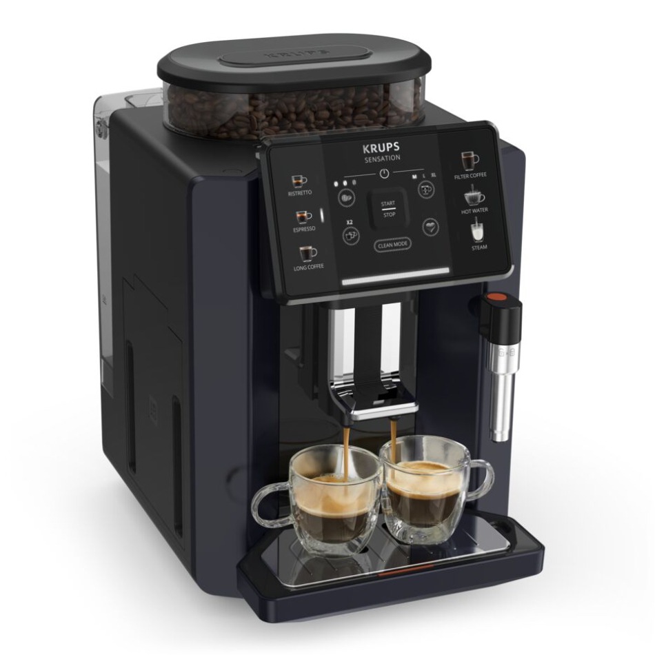 Espressor automat Krups Sensation EA910B10, 1450W, 15 bari, 5 retete, ecran tactil, rezervor cafea 260g, duza de abur, Sistem Thermoblock Compact, n