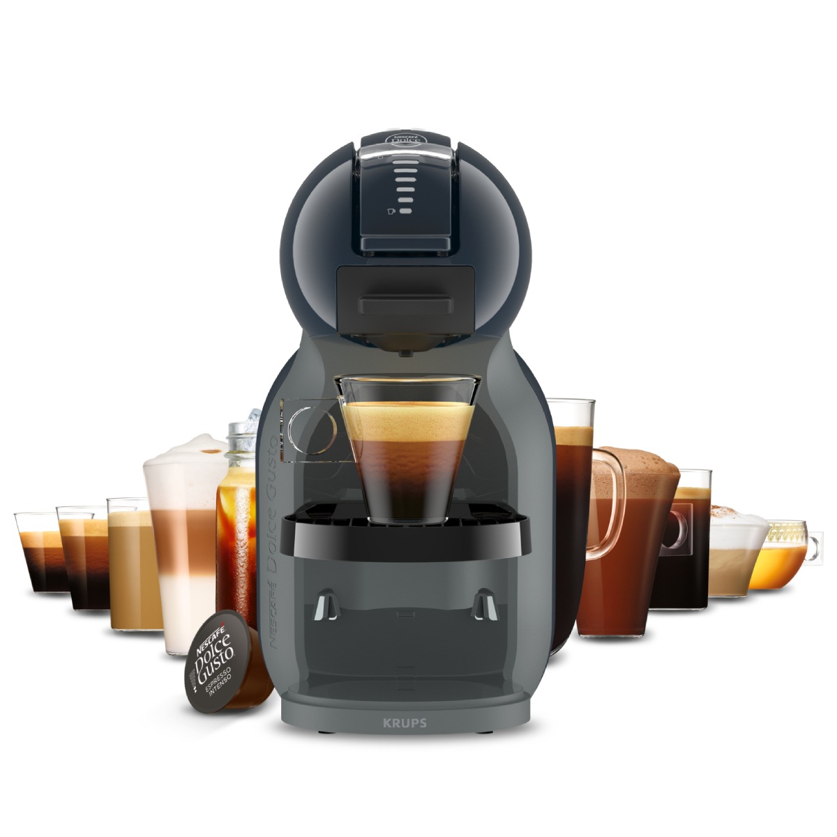 Espressor cu capsule Krups NESCAFÉ® Dolce Gusto® Mini Me 2 KP143BF0, 1600 W, 15 bari presiune, rezervor apa 0.8 L, oprire automata, gri & albastru
