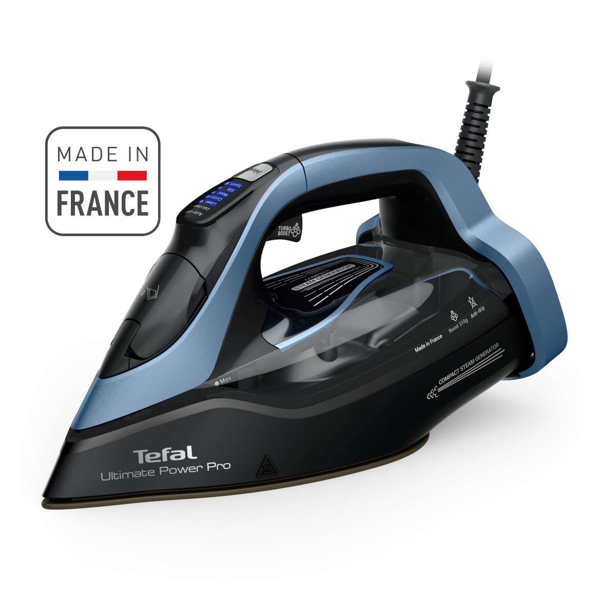 Fier de calcat cu abur Tefal Ultimate Power Pro FV9E53E0, 3200 W, jet de abur 310 g/min, abur variabil 0-85 g/min, rezervor apa 350 ml, talpa Durilium
