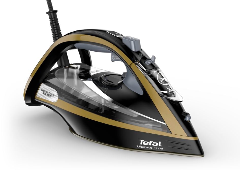 Fier de calcat Tefal Ultimate Pure FV9847E0, 3200W, jet abur 260g/min, abur variabil 0-60g/min, rezervor 350ml, talpa Durilium AirGlide AutoClean, opr