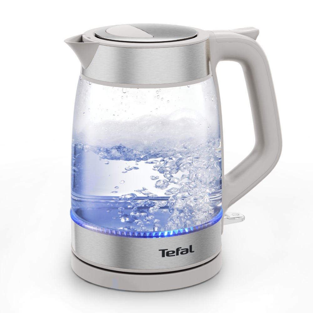 Fierbator apa Tefal KI605B30, 2200W, 1.7L, vas din sticla cu gradatii, iluminare ambientala, filtru detasabil, functie oprire automata, gri
