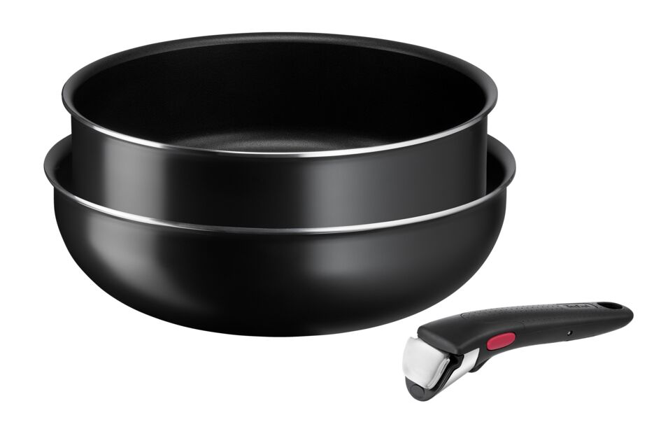Set 3 piese TEFAL Ingenio Easy Cook & Clean L1539153, 3 piese, 24-26cm, aluminiu, negru