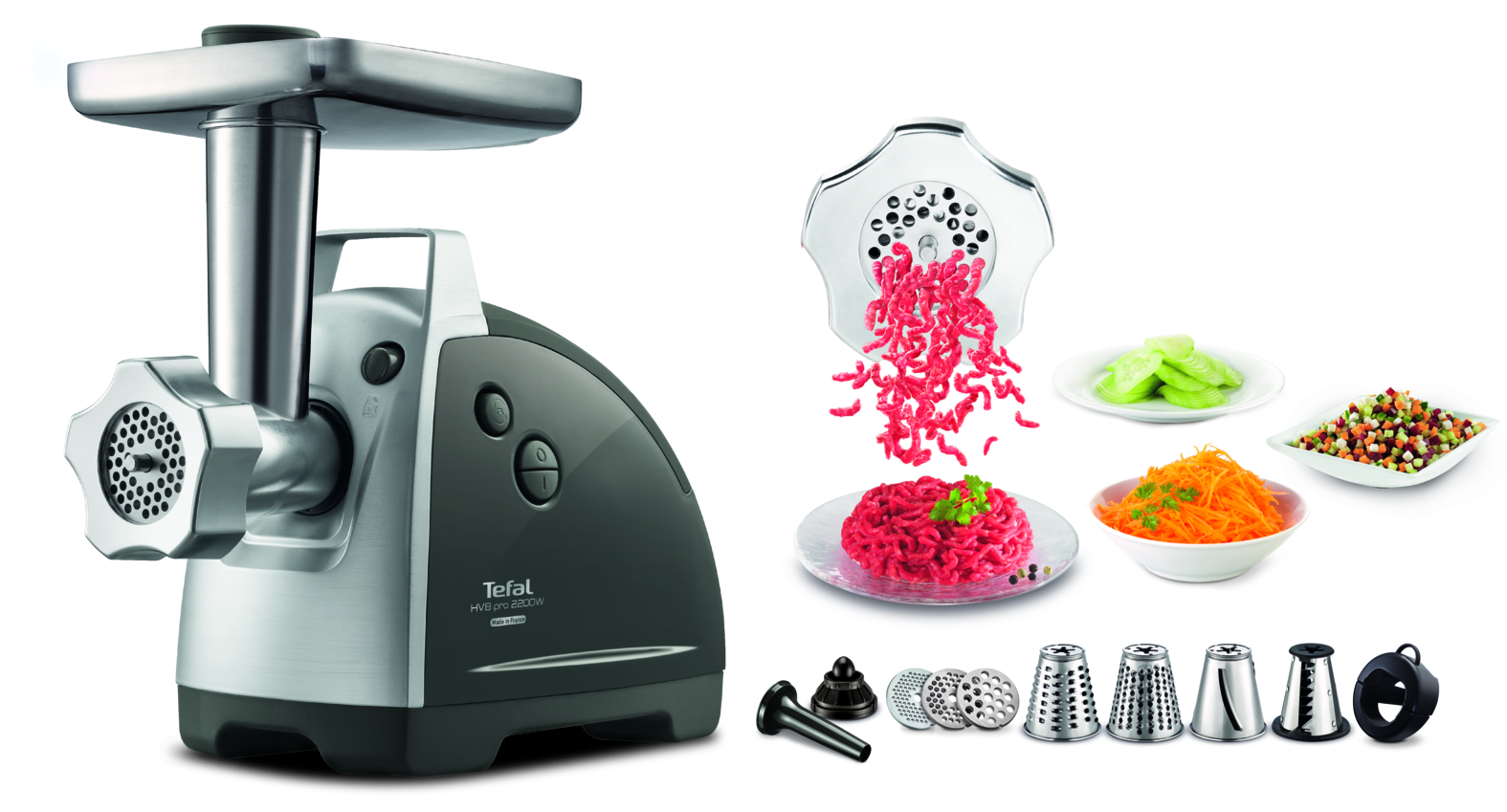 Masina de tocat carne HV8  Plus 9 in 1 NE688837, 2200 W, 3 site inox, 6 accesorii, functia Reverse, gri