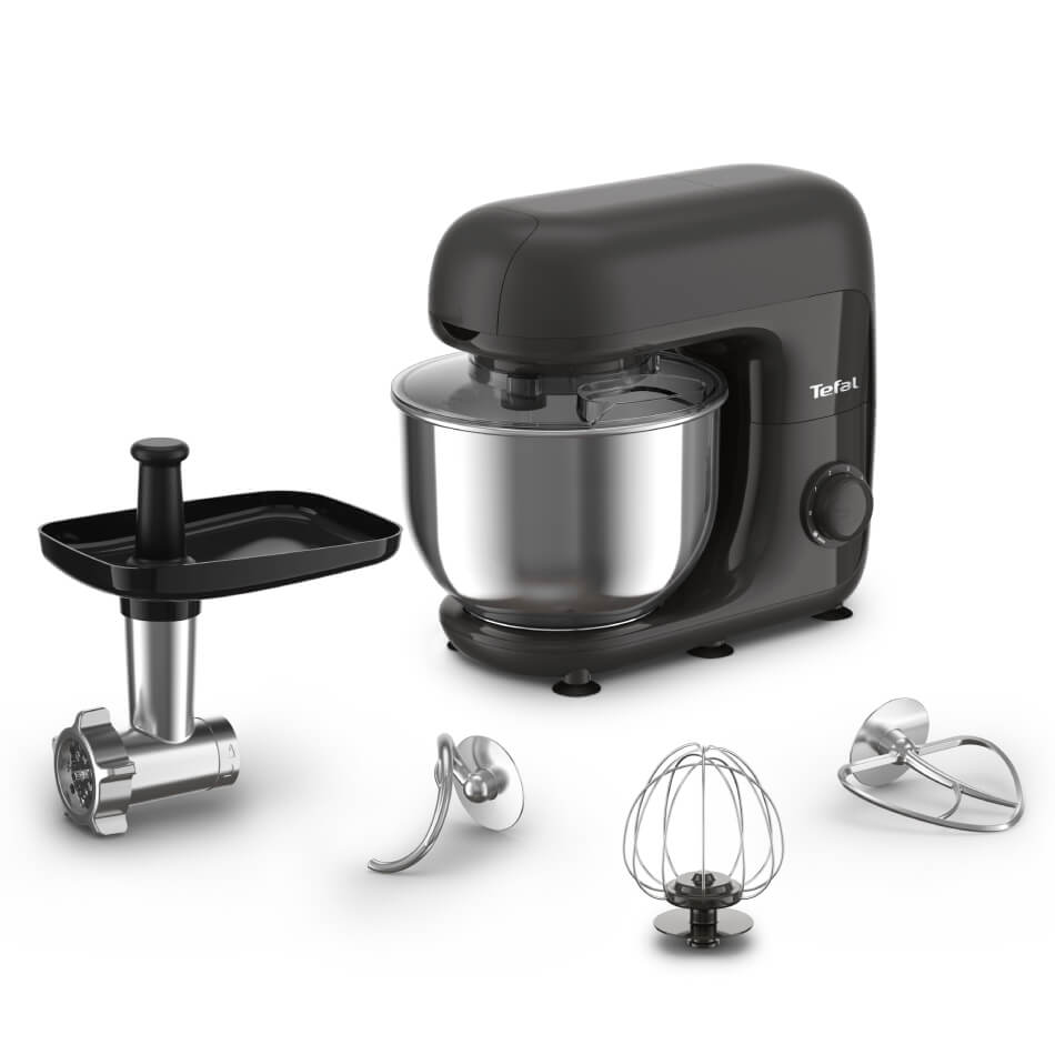 Robot de bucatarie Tefal Bake Essential QB161H38, 800W, capacitate vas 4.8 L, 3 functii - tel, accesoriu incorporare, carlig aluaturi grele, 6 tre