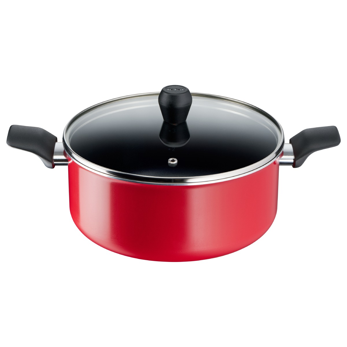 Oala cu capac Tefal Easy Series B5924602, 24 cm, 2.67 L, aluminiu, invelis antiaderent Titanium, indicator Thermo-Signal™, capac din sticla, margini