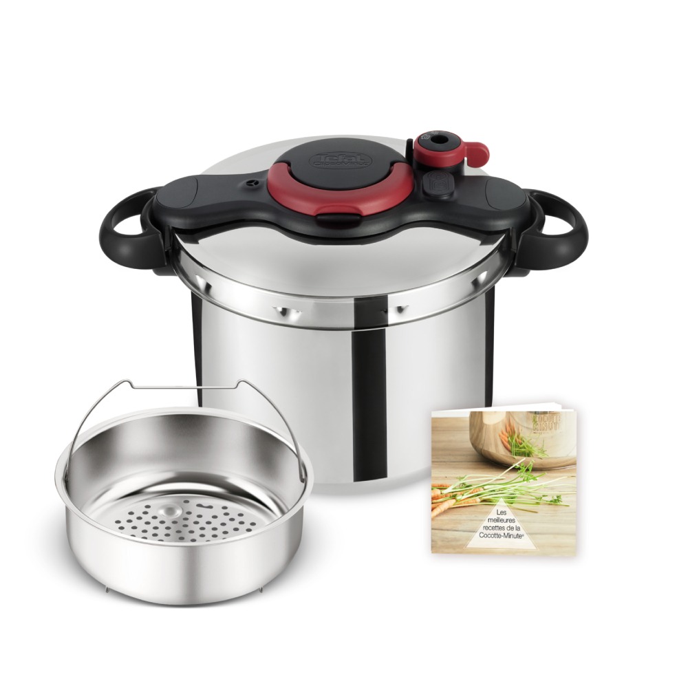 Oala sub presiune Tefal ClipsoMinut'® Easy P4624966, compatibil cu inductia, inox, indicator de presiune, 5 puncte de securitate, argintiu