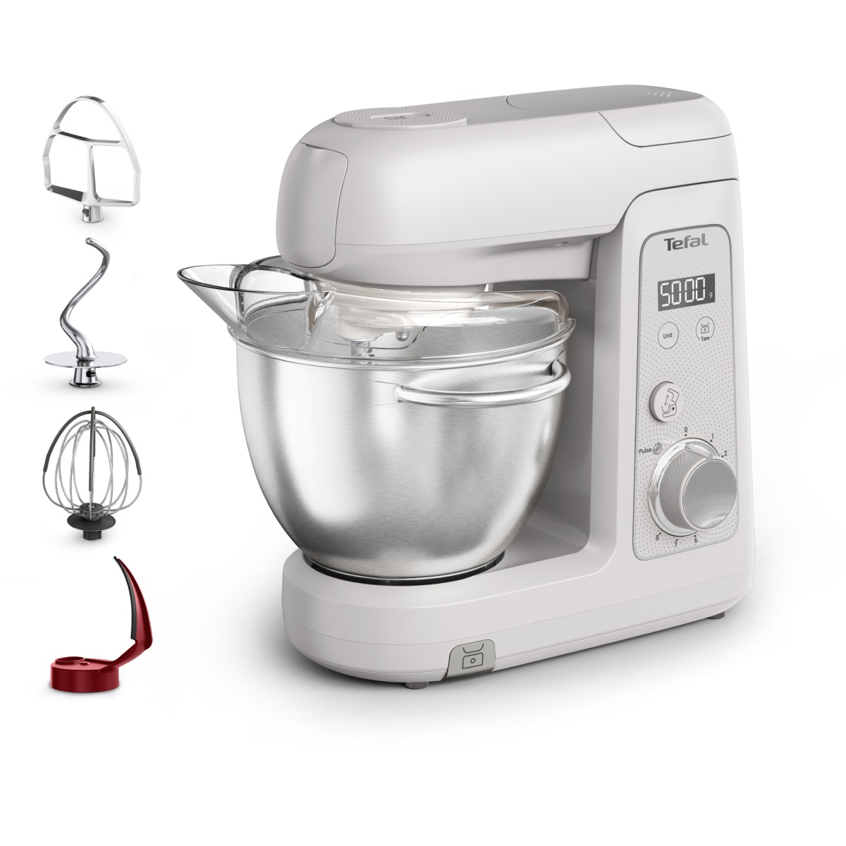 Robot de bucatarie Tefal Bake Partner+ QB540BF0, 1100 W, 4.6 L, 8 trepte de viteza, cantar incorporat, functie Pulse, functie Smart Bake Detect, tel,