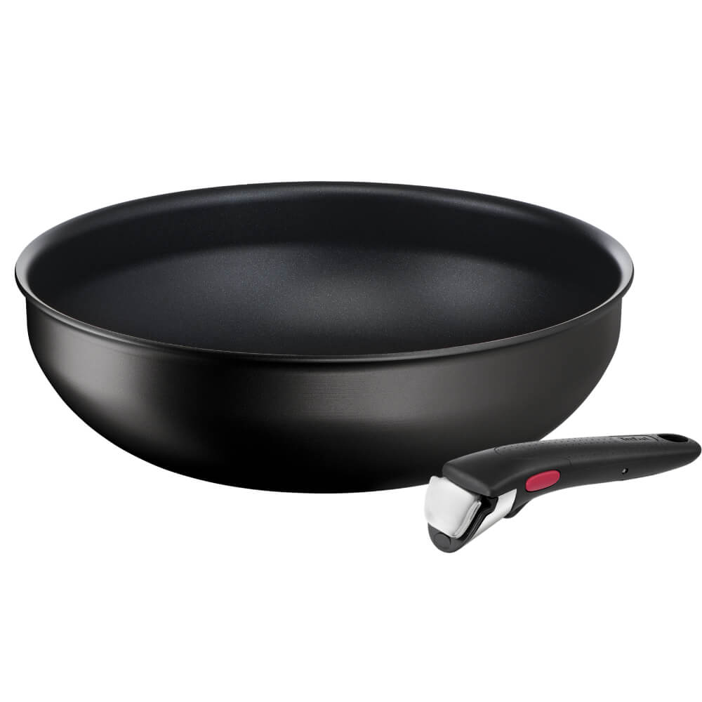 Set de 2 piese Tefal Ingenio Eco Resist L3979302, tigaie wok 26 cm, maner detasabil, indicator Thermo Signal, invelis antiaderent Titanium Anti-Sc