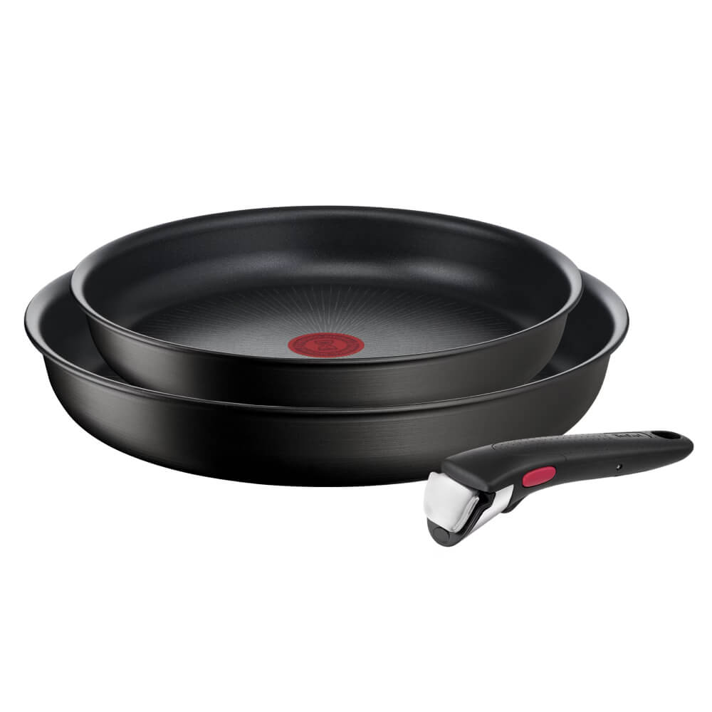 Set de 3 piese Tefal Ingenio Eco Resist L3979102, tigaie de 24/28 cm, maner detasabil, invelis antiaderent Titanium Anti-Scratch, indicator Therm