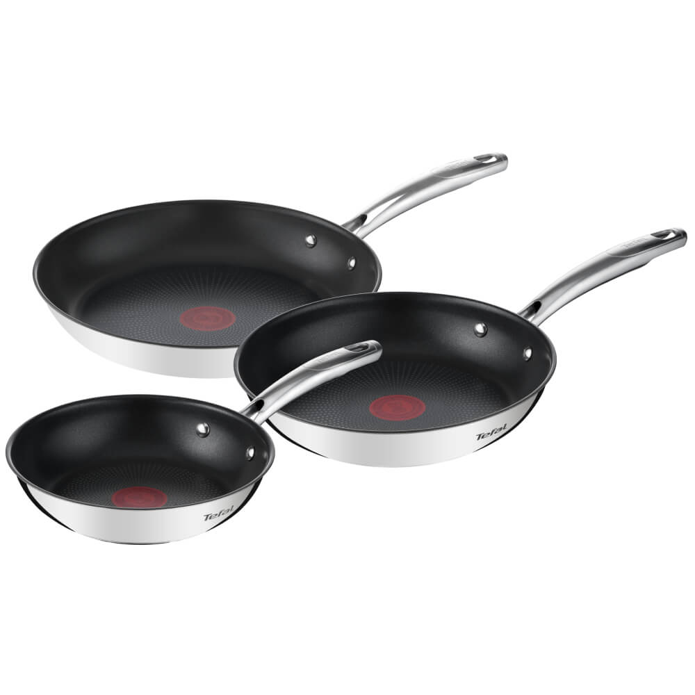 Set de tigai cu 3 piese Tefal Duetto G732S334 de 20/24/28 cm, inductie, invelis antiaderent, exterior inox