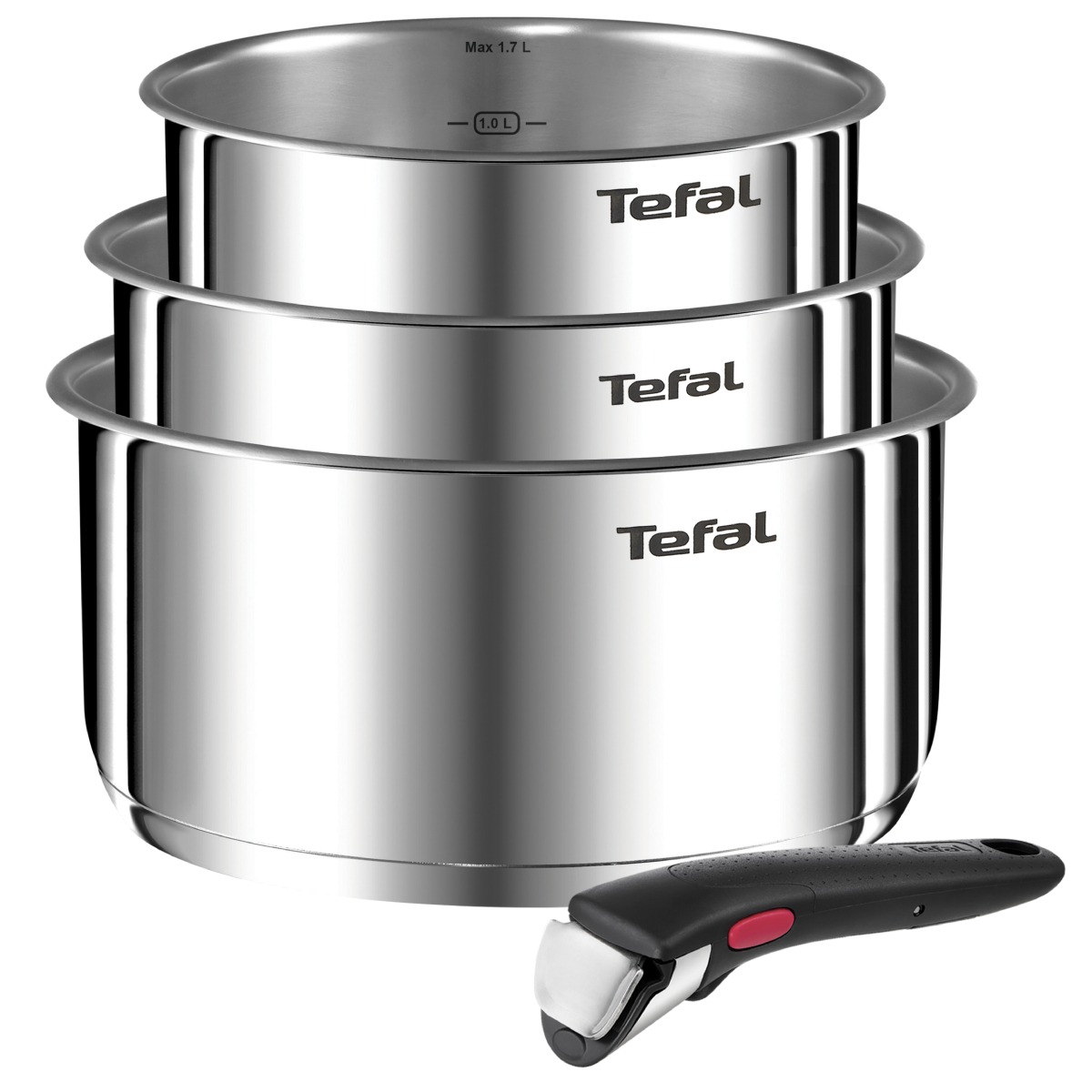 Set 4 piese Tefal Ingenio Emotion L8964S55, oale de 16 / 18 / 20 cm, maner detasabil rezistent, inductie, argintiu