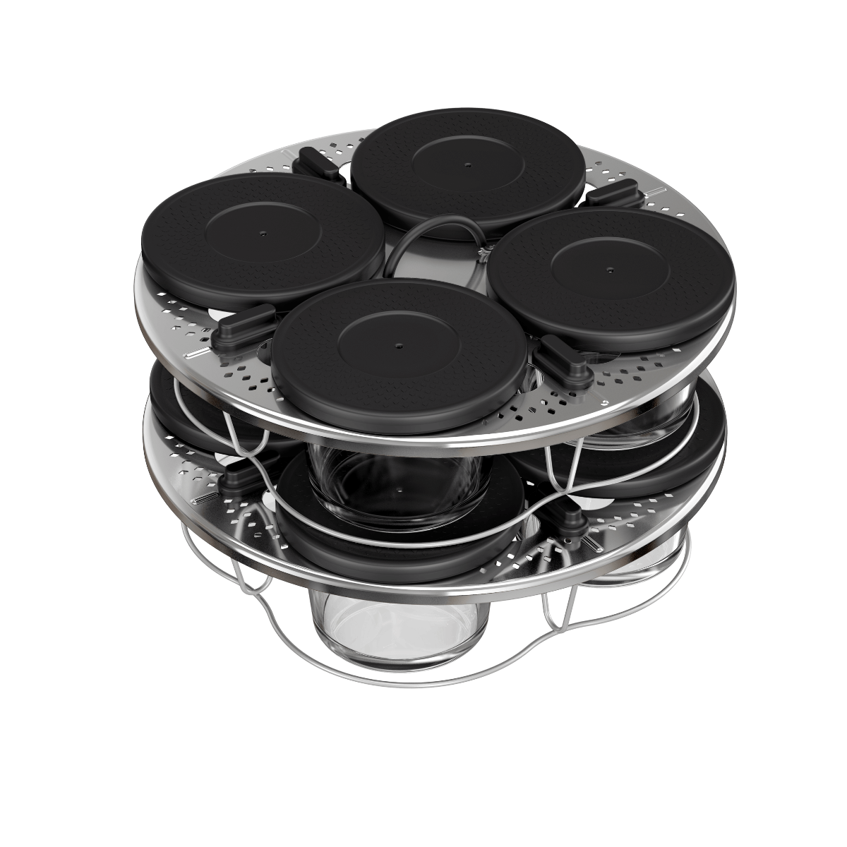 Set de 8 recipiente de sticla cu capac si suport Tefal XA6140E0, compatibile cu aparatul de gatit multicooker Tefal Cook4me, seriile CY85xx, CY91xx