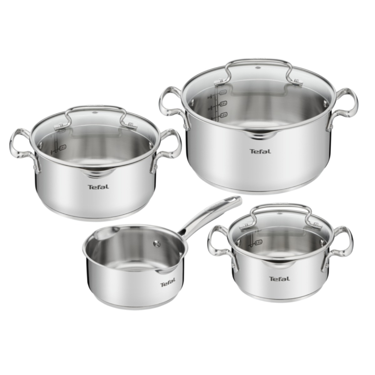 Set de 7 piese Tefal Duetto+ G719S735, oale cu capac de sticla 16 / 20 / 24 cm, cratita 16 cm, inductie, inox, manere nituite, margini turnare, g