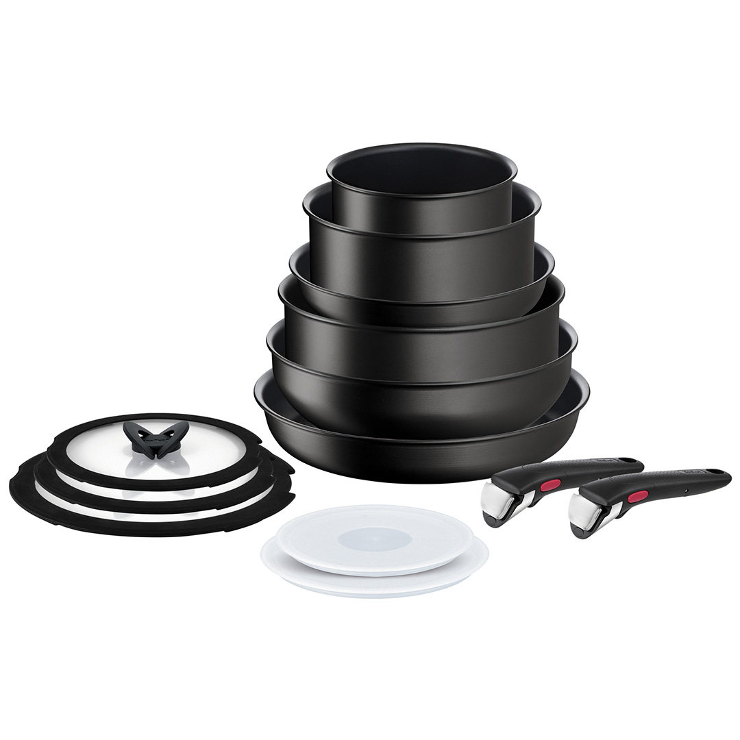 Set de 13 piese Ingenio Unlimited L7639002, invelis antiaderent 100% sigur, Thermo-Signal™, 2 manere detasabile, aluminiu, negru