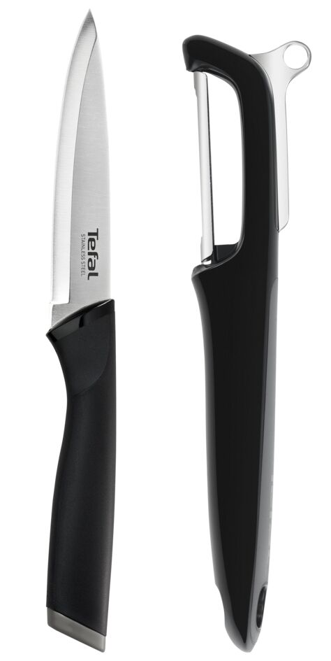 Set pentru curatarea legumelor Essential K2219255, cutit si dispozitiv pentru decojire, lame otel inoxidabil, 12 cm, maner Soft Touch, negru, /