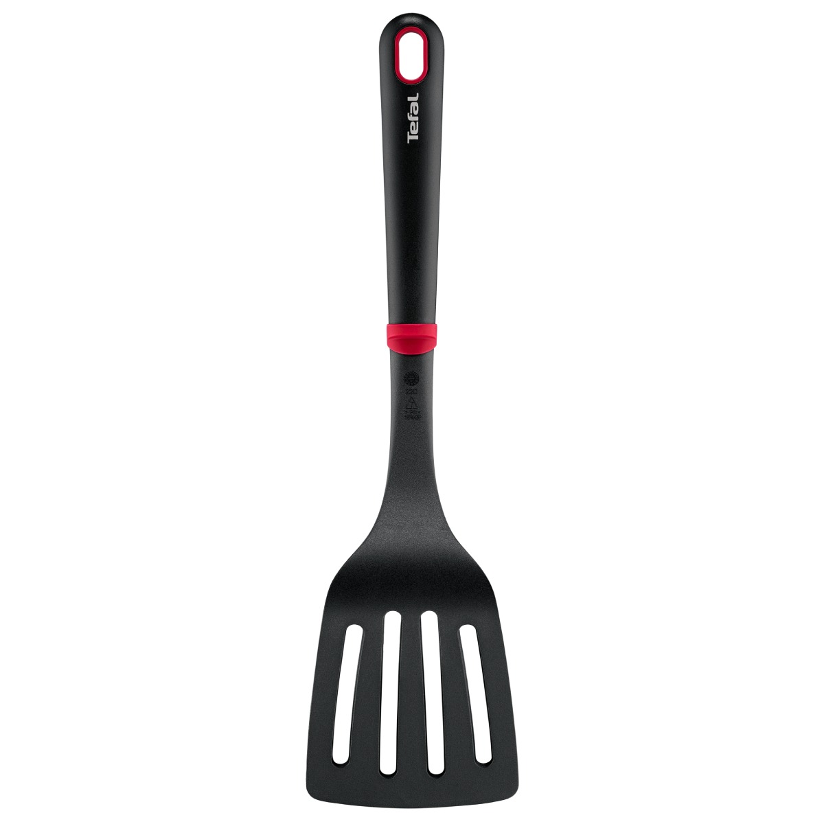 Spatula cu fante Tefal Ingenio+ K1984634, rezistenta la temperaturi inalte, compatibilitate cu masina de spalat vase, plastic, negru & rosu