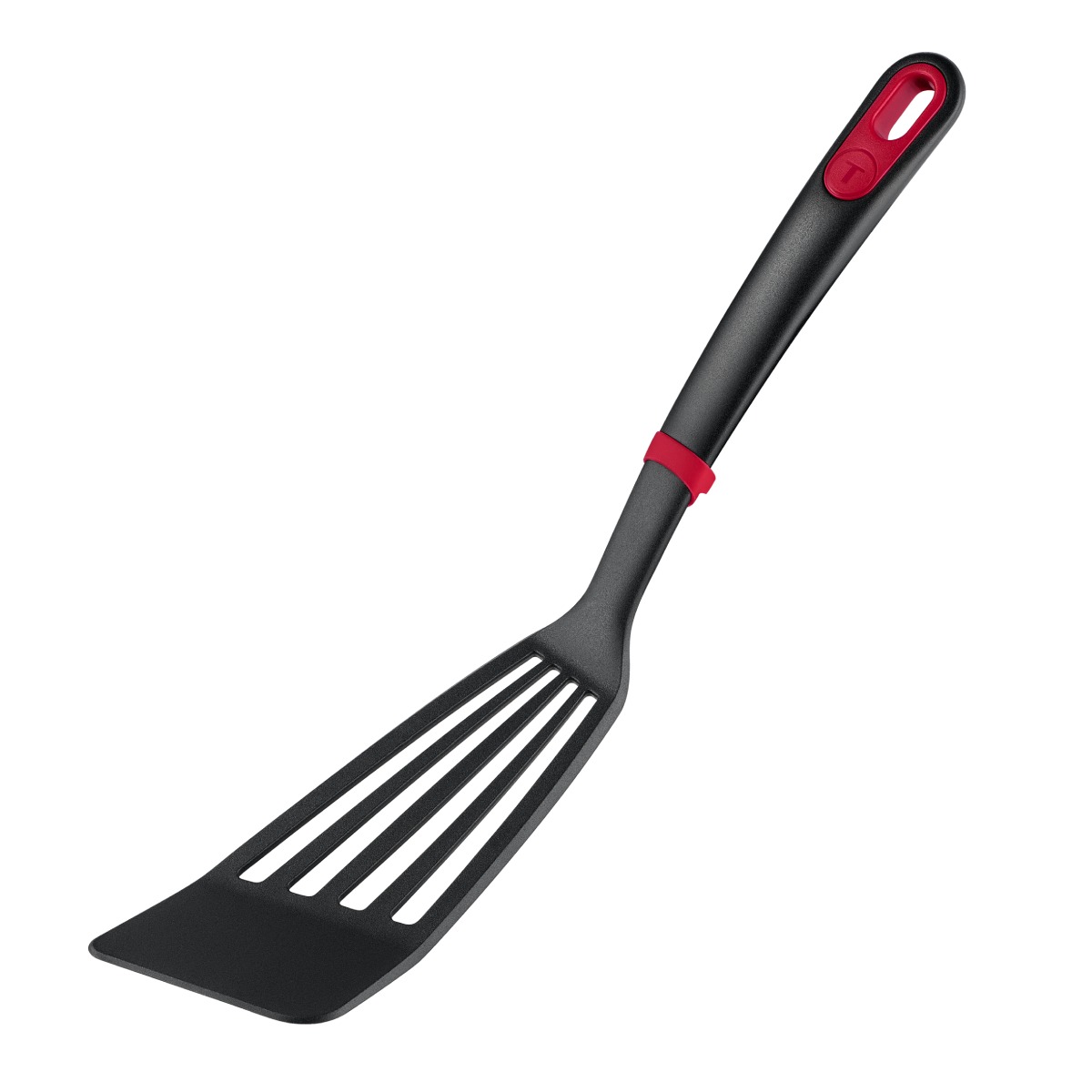 Spatula cu fante Tefal Ingenio+ K1984734, rezistenta la temperaturi inalte, compatibilitate cu masina de spalat vase, plastic, negru & rosu