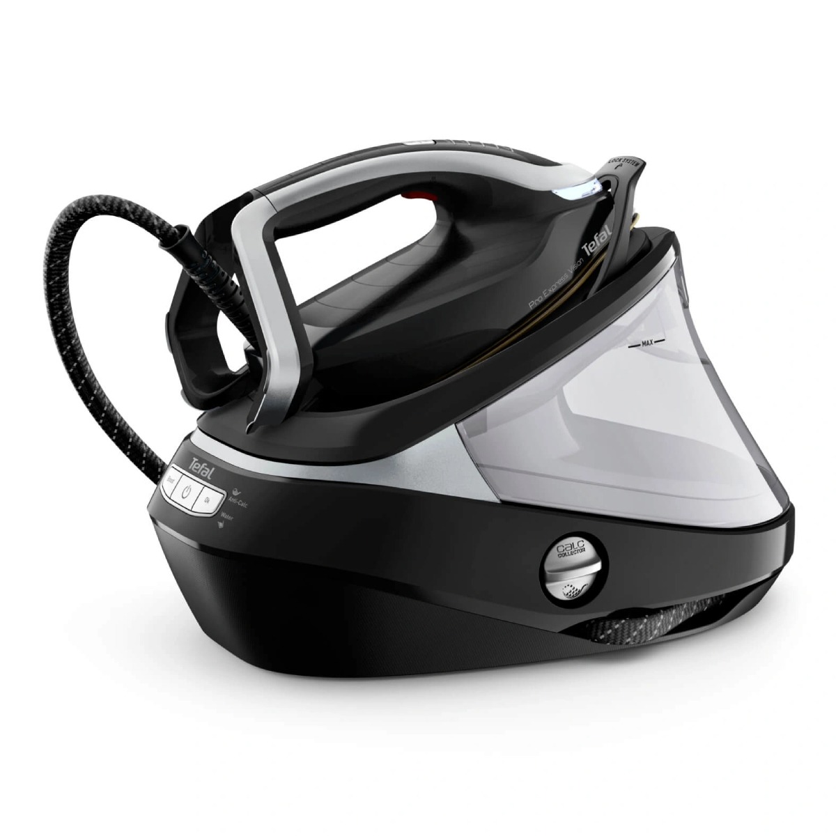 Statie de calcat de inalta presiune  Pro Express Vision Tefal GV9821E0, Smart LED Vision, 3000 W, 180 g/min, 9 bari, 800 g/min, tehnologie Smart S