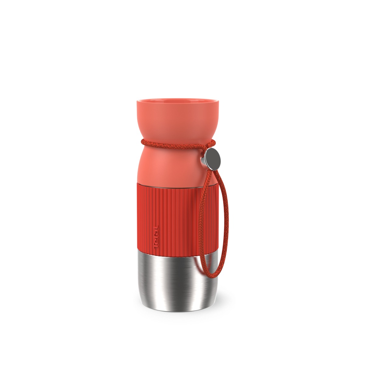 Termos Tefal beYou N2191510, inox, 0.36 L, 100% etans, capac Quick Press, argintiu & portocaliu