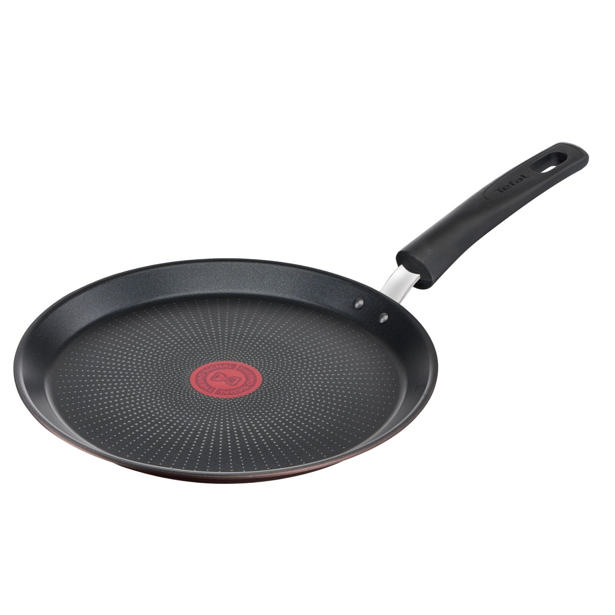 Tigaie pentru clatite Tefal Eco-Respect G2543853, 25 cm, invelis antiaderent Titanium Pro, Thermo-Signal™, baza Thermo-Fusion™, aluminiu, negr