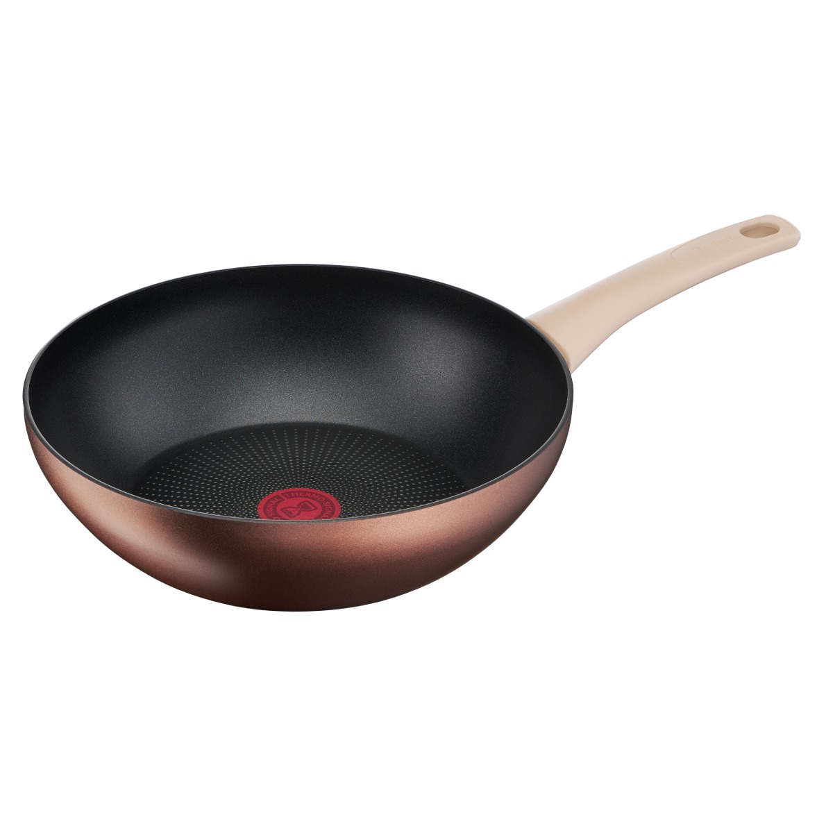 Tigaie wok Tefal Eco-Respect G2541902, 28 cm, aluminiu, invelis antiaderent Titanium Pro, compatibil cu inductia, tehnologia Thermo-Signal™, baz�