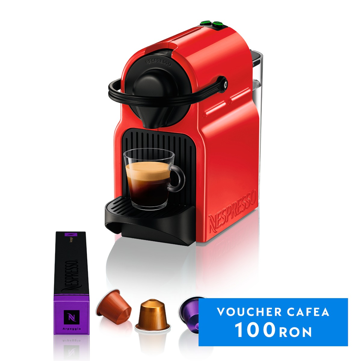 Espressor cu capsule Nespresso by Krups Inissia Red XN100510, 1260 W, 19 bari, 0.7 l, rosu
